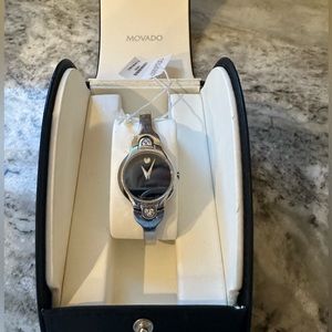 Movado Kara Black Dial 0605489 Diamond Ladies Bangle Watch, 6 Diamond,